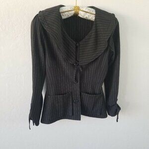 Hanna La Journee Womens Jacket Pinstripe French Ruffled Blazer Black Size 1